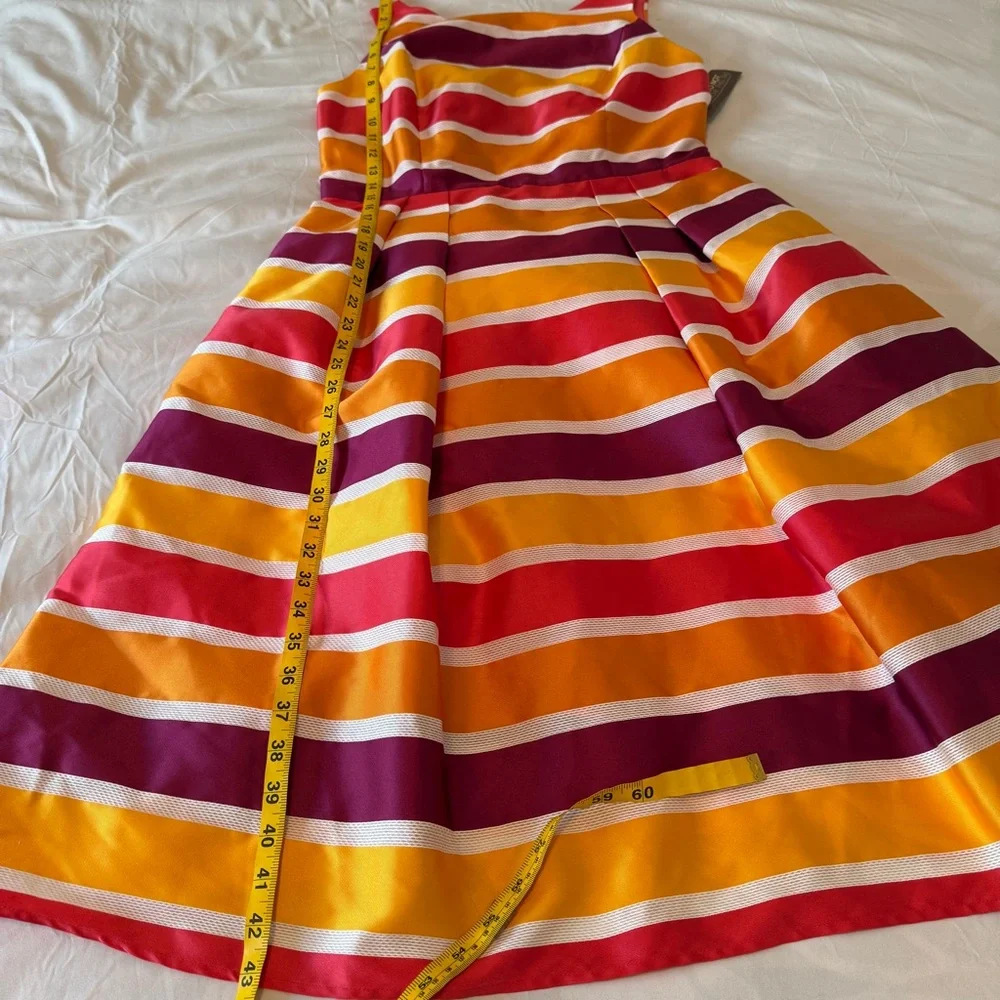 Evan Mendez For NY & Co Striped A-line Satin Dress Women’s 14 NWT Orange - Picture 7 of 7
